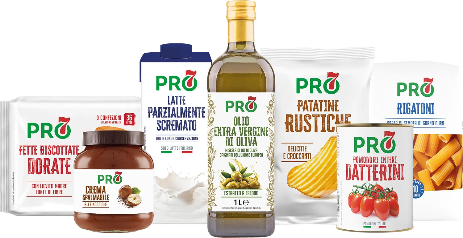 Prodotti da supermercato affiancati